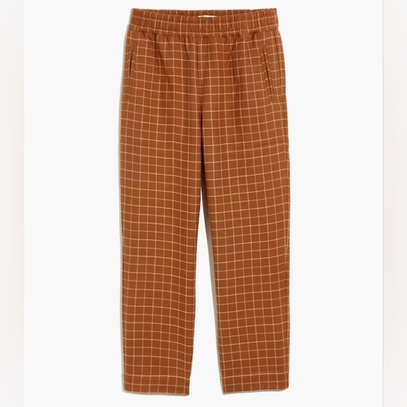 Madewell Waffleback Pull-On High-Rise Tapered Pants Windowpane Brown Size S - Picture 4 of 14